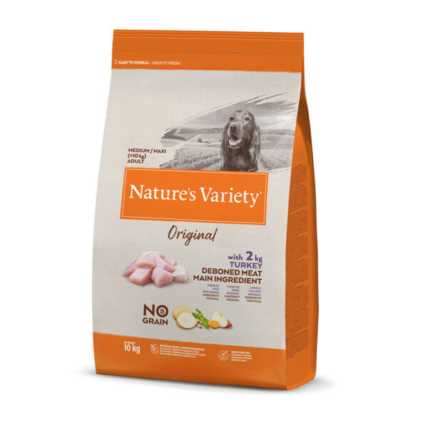 NATURE'S VARIETY ORIGINAL SIN CEREALES MEDIM/MAXI ADULT PAVO 10 KG